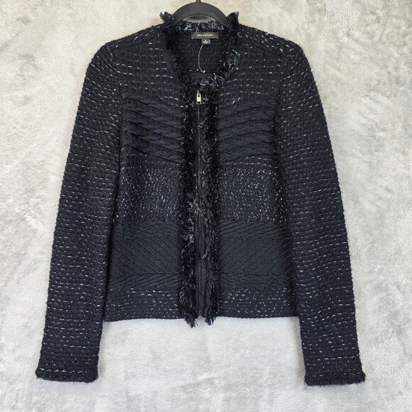 Ann Taylor Sweater Womens Small Black Cardigan Wool Acrylic Textured Collar - Picture 1 of 12